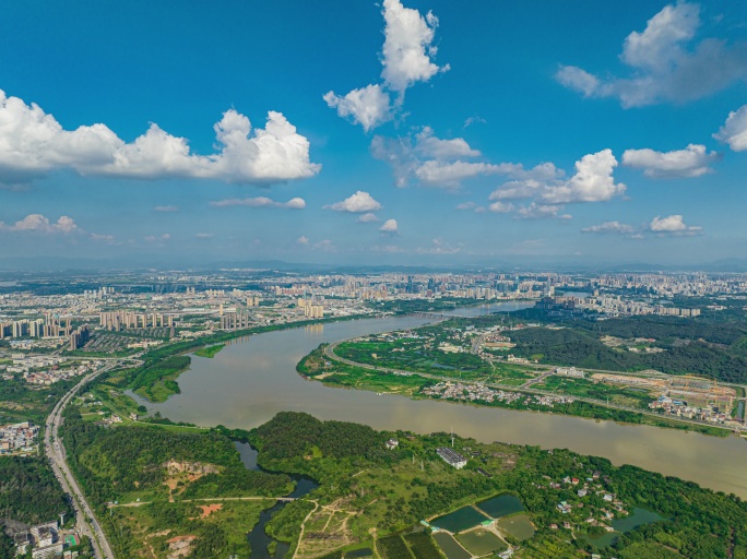 博罗东江边大景高空航拍