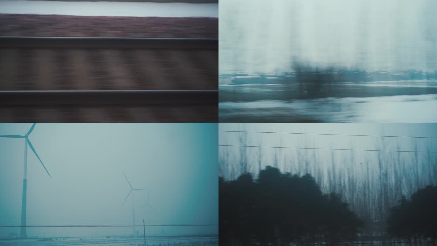 火车行驶在路上列车窗外掠过的风光树影