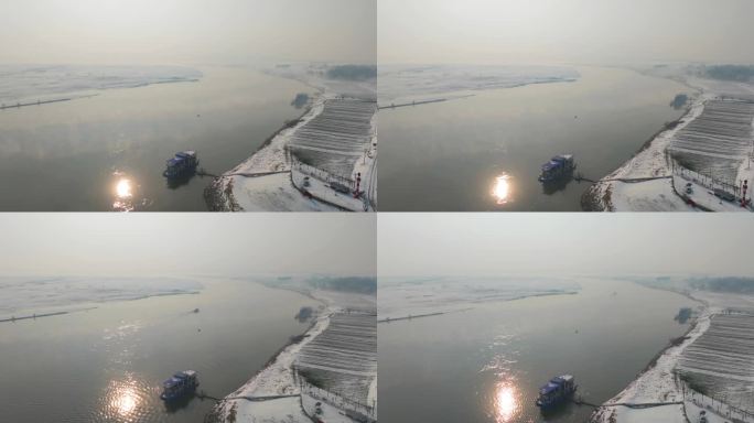 汉江雪景延时航拍