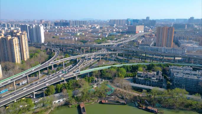 南京市城市马路车流航拍延时摄影