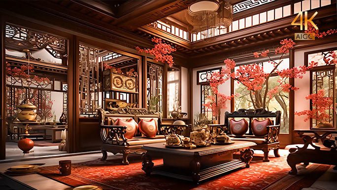 中国风豪宅传统室内布景 国风中式大宅家居