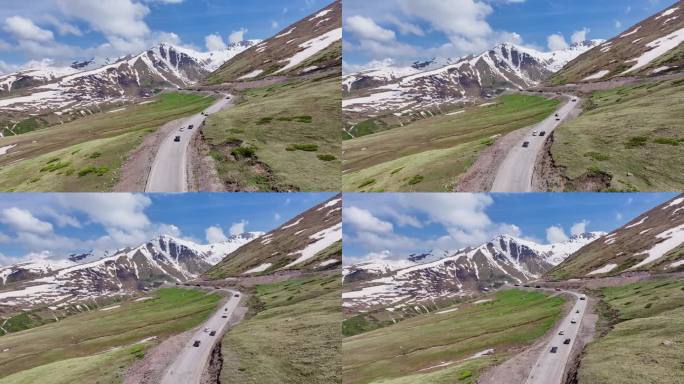 航拍新疆昆仑山雪山公路