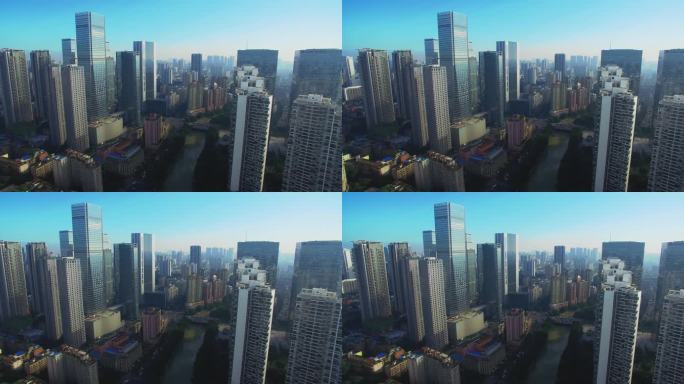 蓝天下的现代大都市成都市中心东门航拍风景