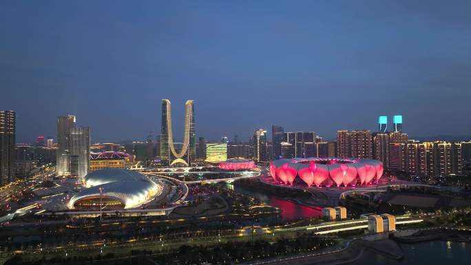 杭州奥体中心体育馆城市夜景