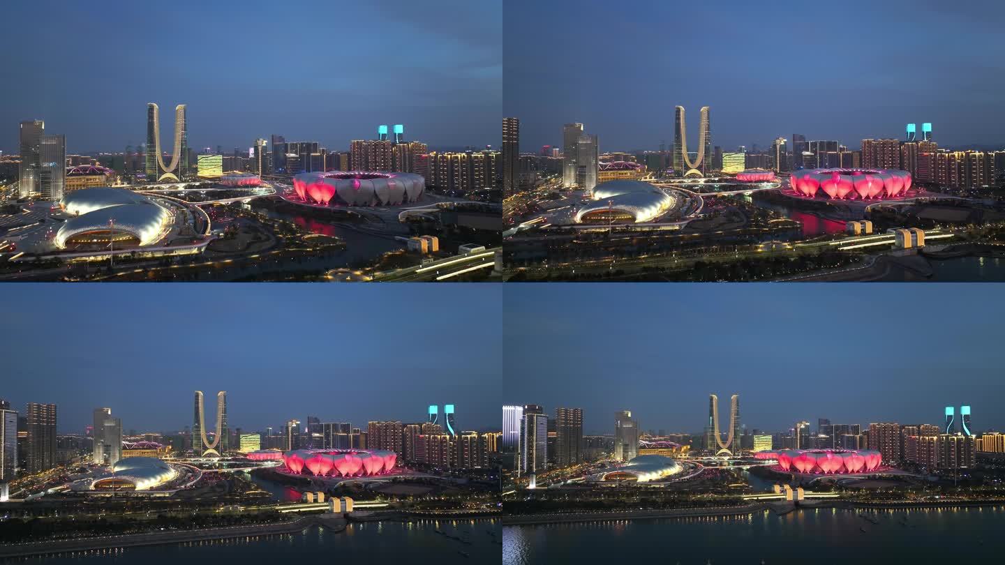 杭州奥体中心体育馆城市夜景