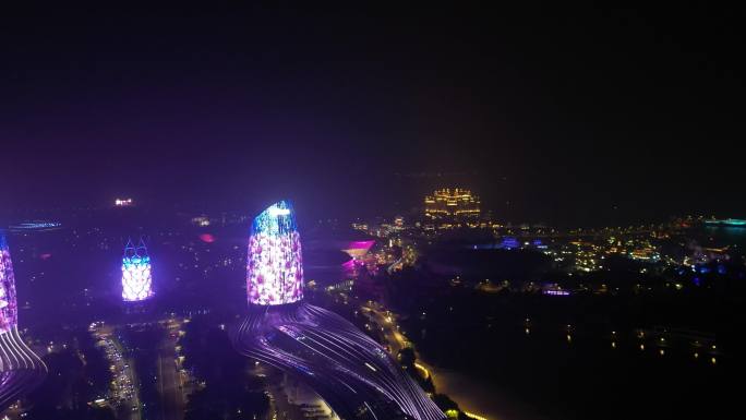 海花岛夜景 希尔顿酒店双子塔