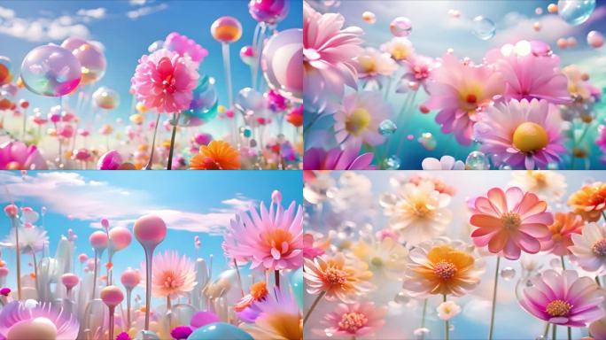 彩色卡通世界梦幻花朵花园少儿大屏背景2