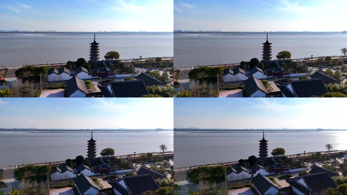 【4K】航拍嘉兴海宁海盐钱塘观潮塔景区