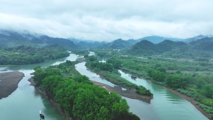 浙江丽水古堰画乡风景航拍4K