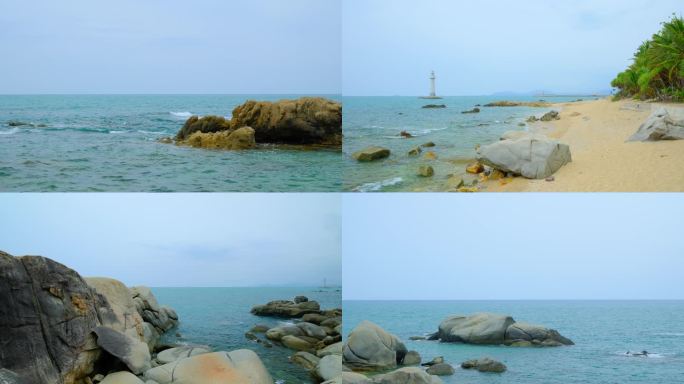 海南三亚大小洞天景区海滩海边巨石灯塔
