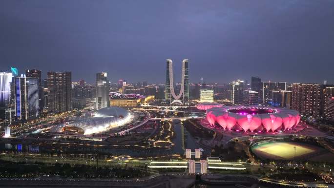 杭州奥体中心体育馆城市夜景