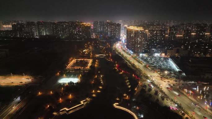 4K航拍沔阳公园夜景