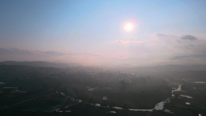 乡村 田园风光 晨雾