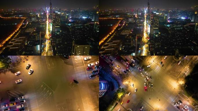 南京市鼓楼区城市马路车流夜景航拍延时摄影