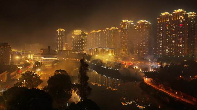 烟花航拍视频素材背景除夕夜过新年氛围春节