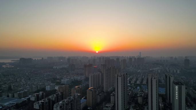 4K航拍岳阳市城市日落夕阳风景合集3