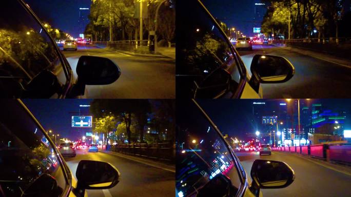 城市夜晚汽车窗外的风景夜景视频素材4
