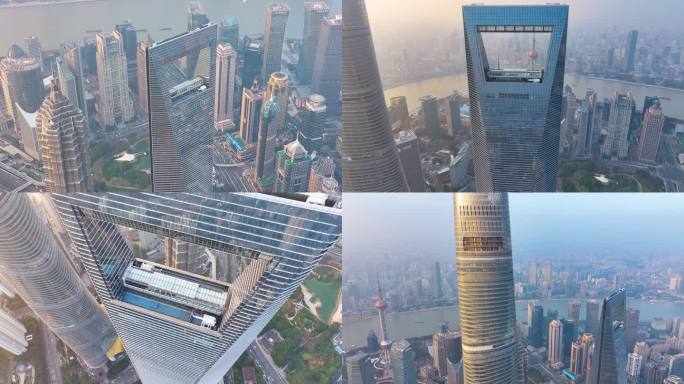 上海浦东新区航拍陆家嘴上海环球金融中心三