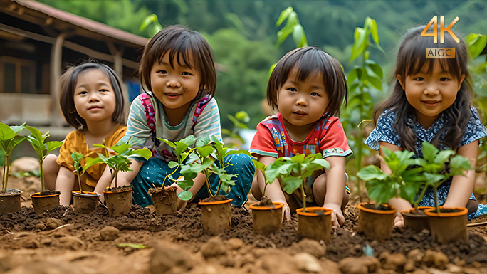 植树造林从小孩开始 植树节小树苗绿色环保