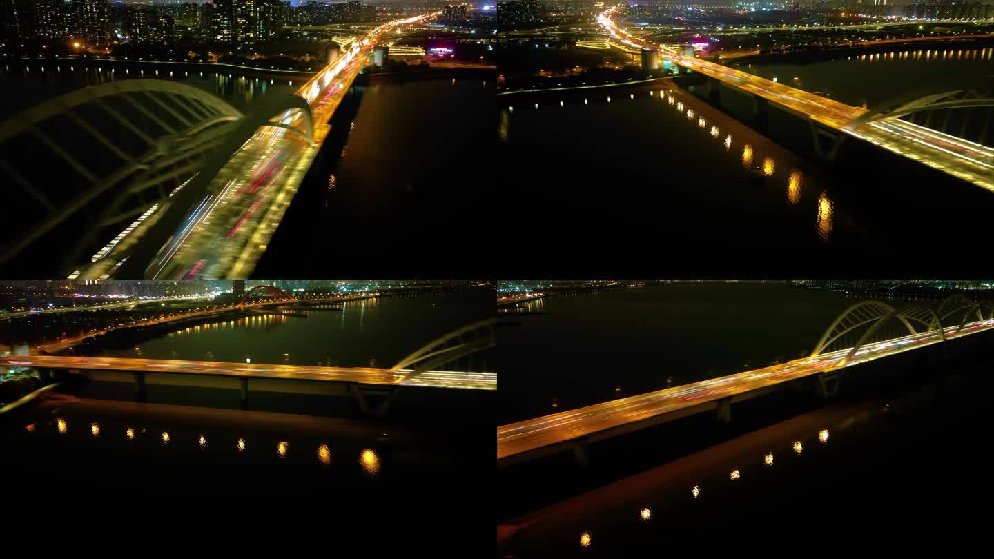 杭州钱塘江九堡大桥夜景车流延时