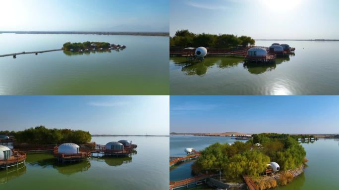 宁夏沙湖景区4K航拍素材