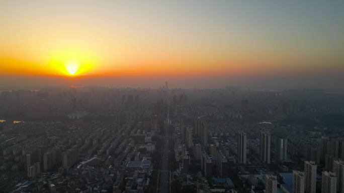 4K航拍岳阳市城市日落夕阳风景5