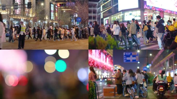 夜晚城市行人过马路人流脚步夜景人文视频素