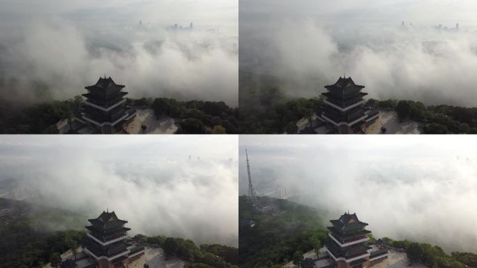 惠州高榜山和惠州市区云海航拍景观