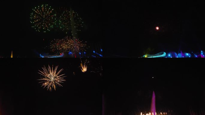 苏州湾阅湖台庆祝过年大型喷泉烟花秀合集