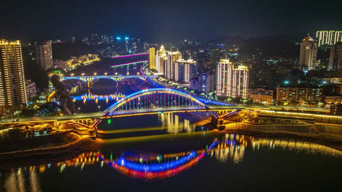 梧州河东城区夜景航拍延时视频