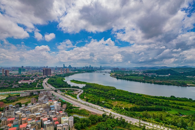 惠州沿江路往东江大景航拍延时