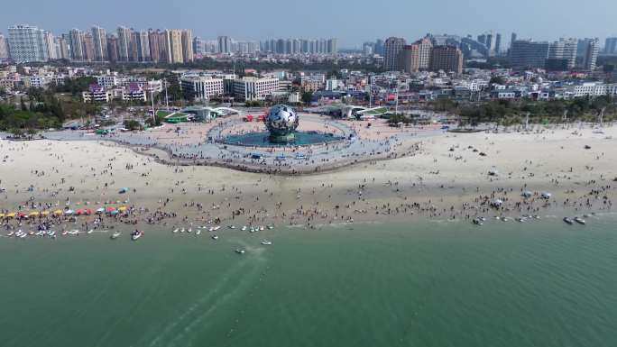 广西北海银滩沙滩航拍 海边旅游