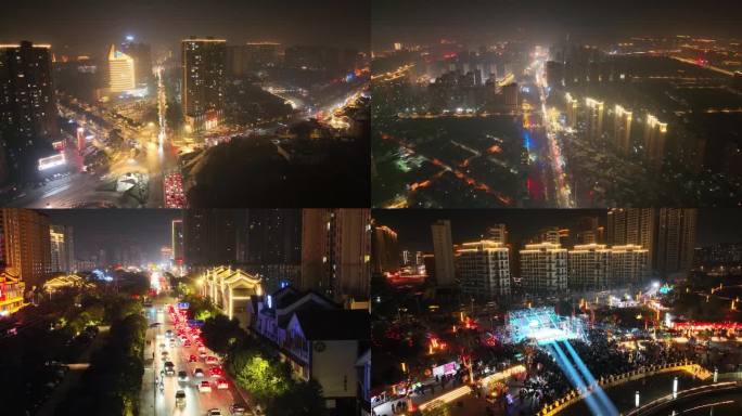 4K航拍仙桃市夜景 灯火璀璨的城市之夜