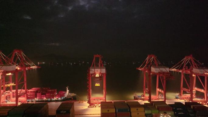 深圳集装箱码头港口航拍夜晚夜景机械工业素