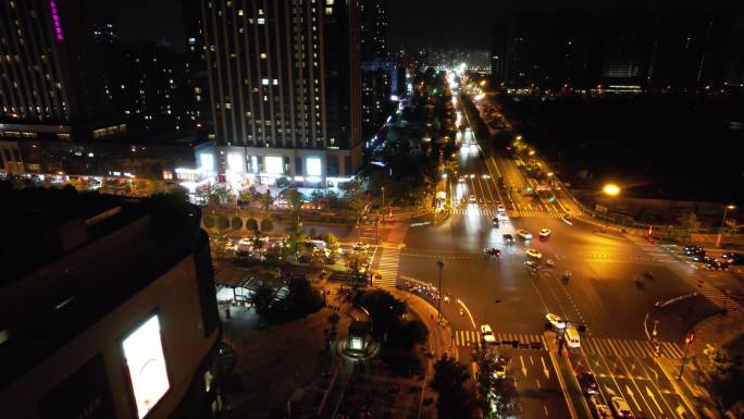 杭州钱塘新区马路夜景航拍