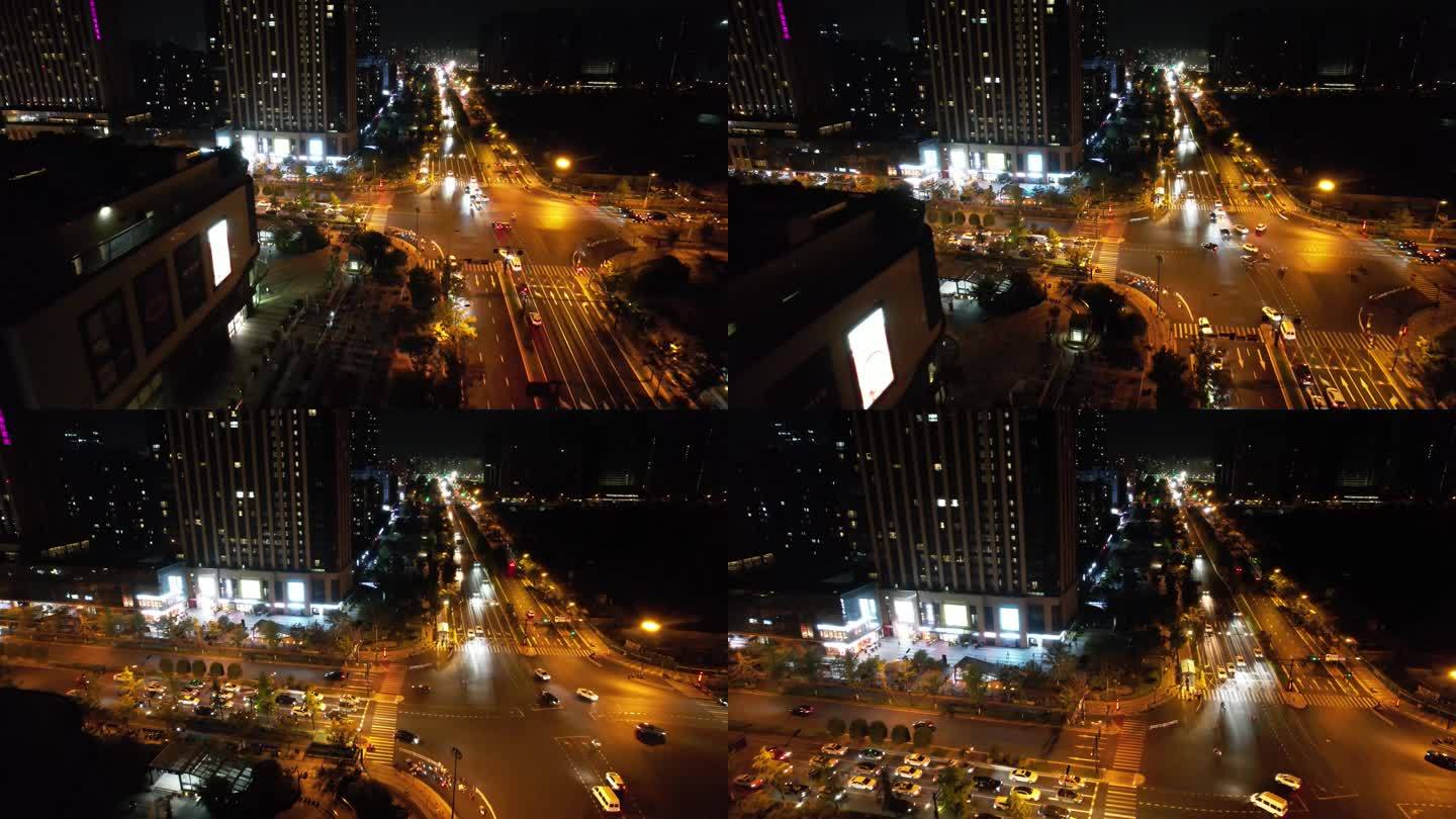 杭州钱塘新区马路夜景航拍