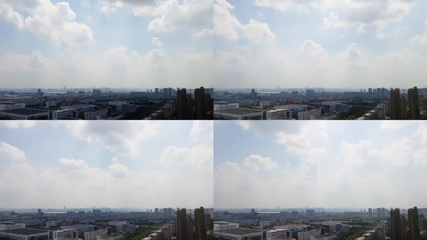 杭州钱塘新区蓝天白云城市景色航拍延时摄影