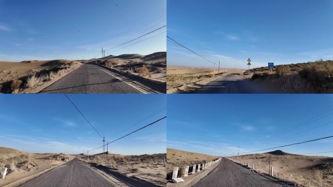 第一视角拍摄沙漠公路中行驶的汽车