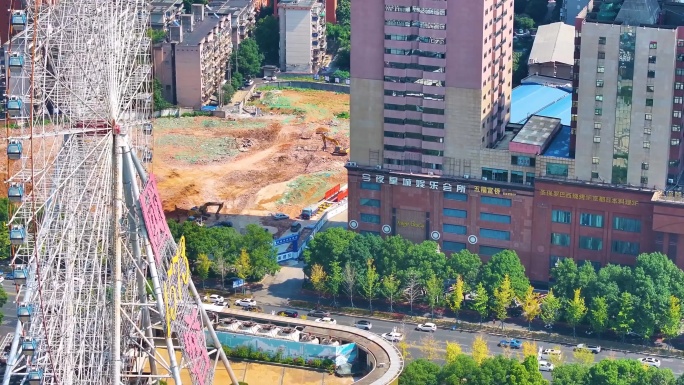 湖南长沙摩天轮航拍城市地标风景风光素材