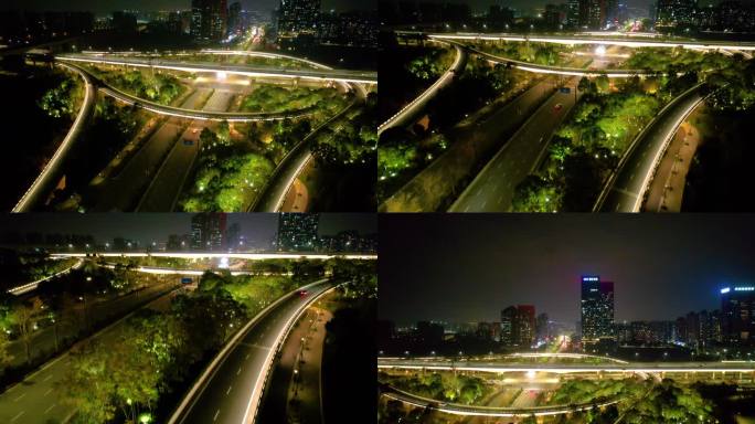 杭州萧山区市心路互通立交桥高架桥车流夜景