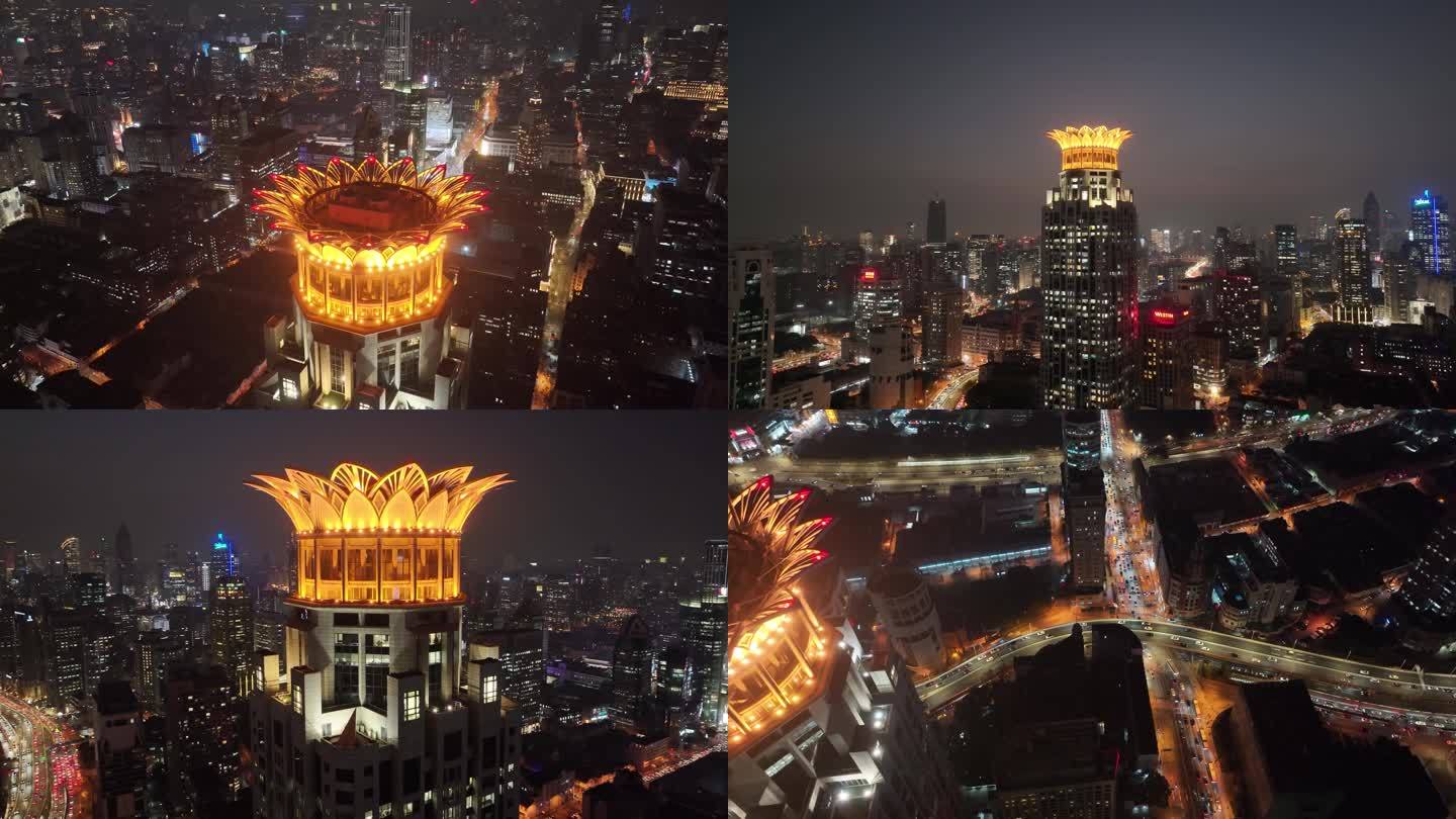 上海夜景航拍延安东路金光外滩中心黄浦区夜