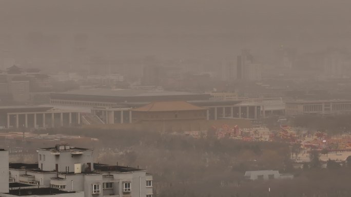 西安城市地标丹凤门沙尘暴雾霾天气文旅宣传