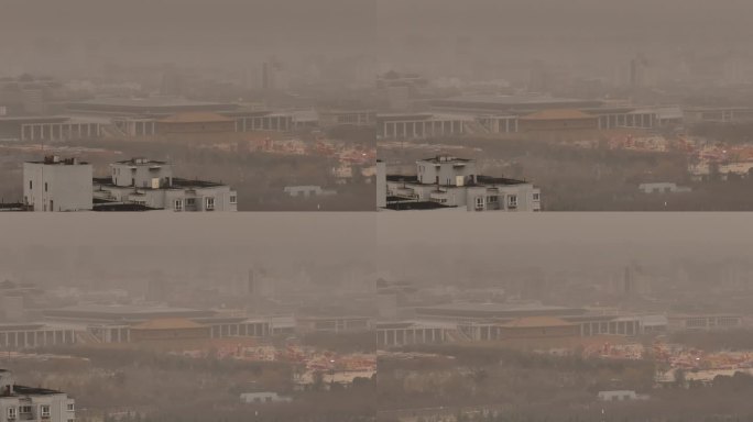 西安城市地标丹凤门沙尘暴雾霾天气文旅宣传