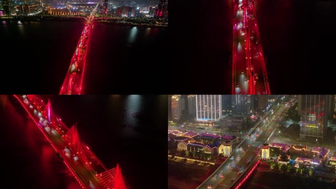 江西南昌朝阳大桥红谷滩区车辆交通夜晚夜景