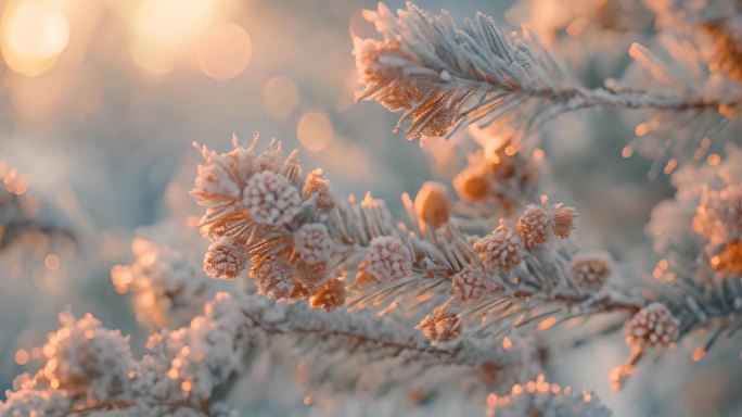 雪景雾凇冬日森林景色