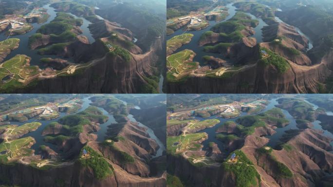 航拍湖南郴州旅游丹霞地貌高椅岭丹霞风景