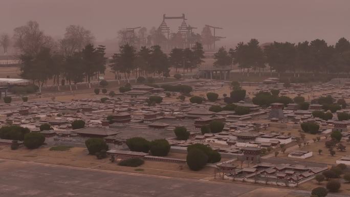 西安城市大明宫微缩景观沙尘暴雾霾天气文旅