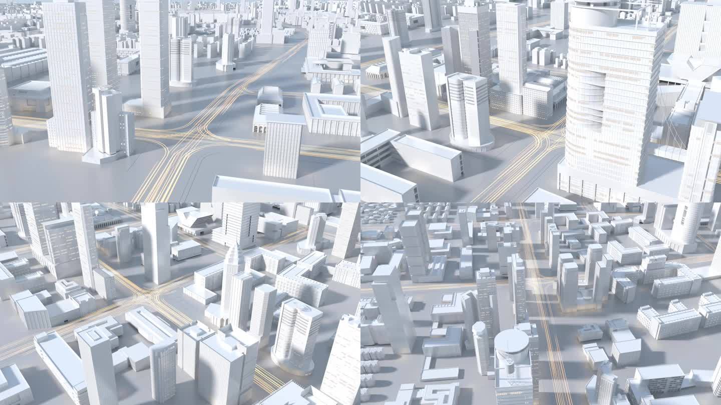 模型智慧城市 未来科技城市 城市白模穿越