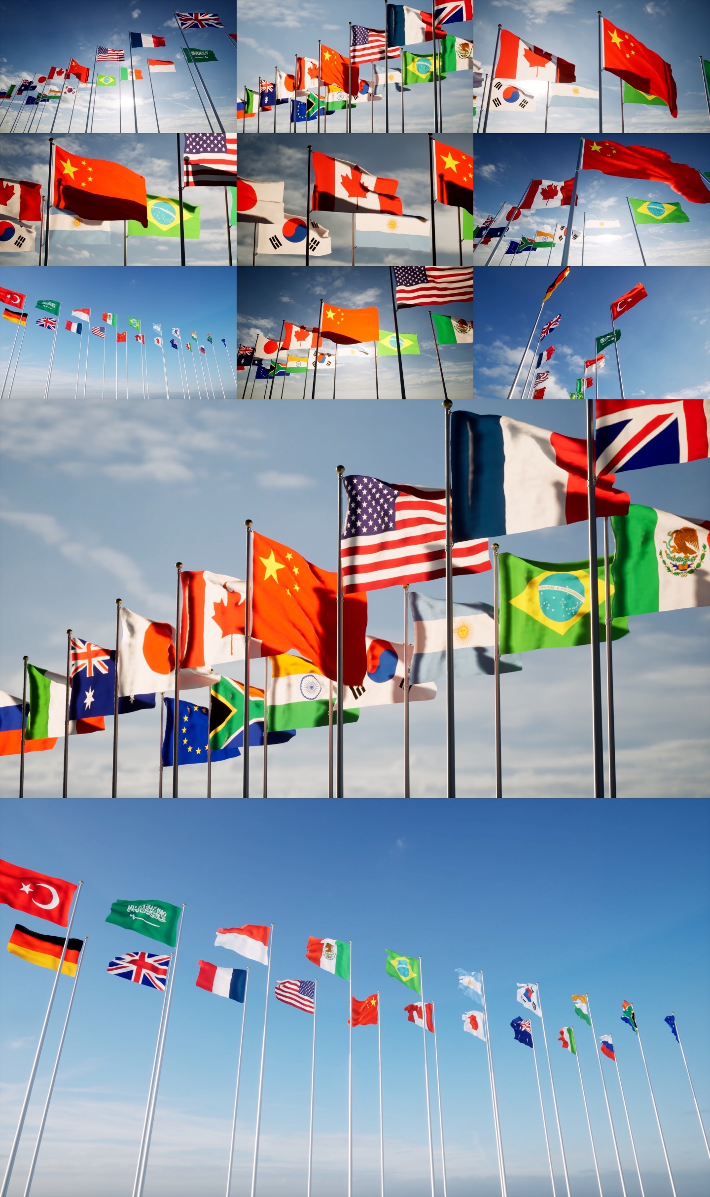 G20国集团旗帜飘扬世界各国旗帜一带一路