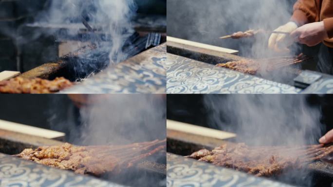 【超清】新疆 烤羊肉串 夜市羊肉串